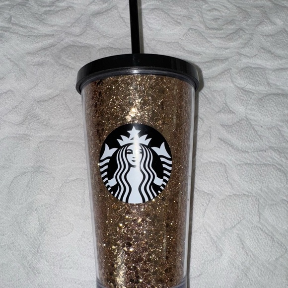 Starbucks Other - Starbucks Black w/Gold Glitter Tumbler with Straw